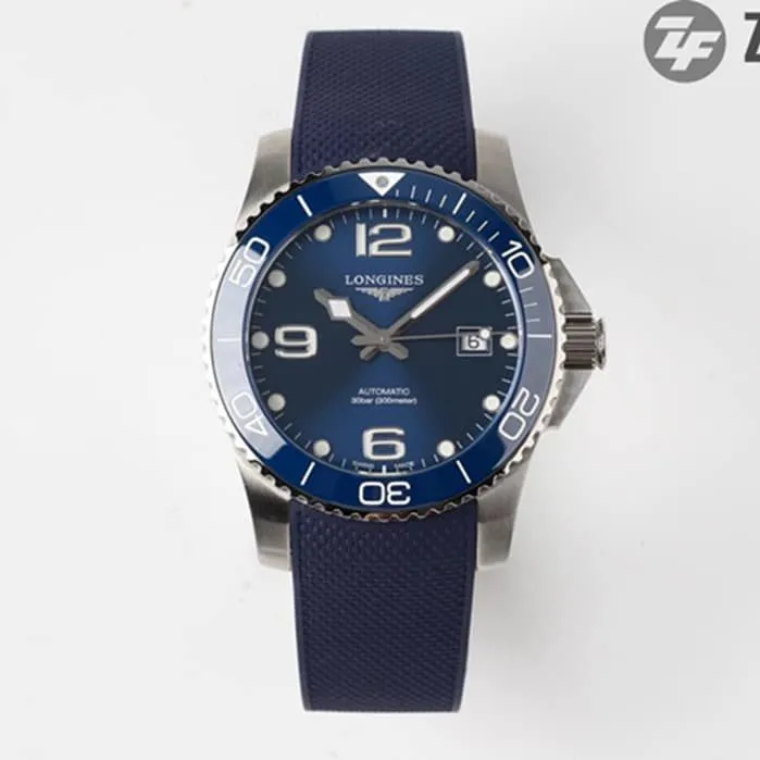top-tier watch Longines men's blue dial Concas series leather strap mechanical watch front view
