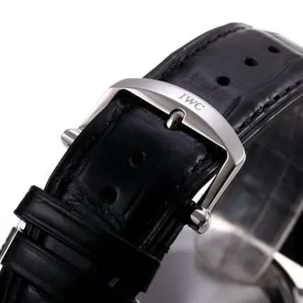 V7 factory IWC top-tier watch men's blue dial black belt disc mechanical wave fino series leather strap watch front view