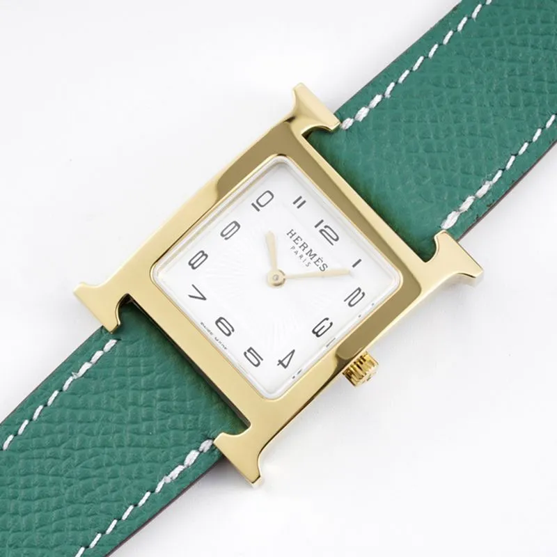 top-tierhigh-quality Hermès ladies' watchHeureH series quartz square fashion watch light blue braceletrose gold plate side view