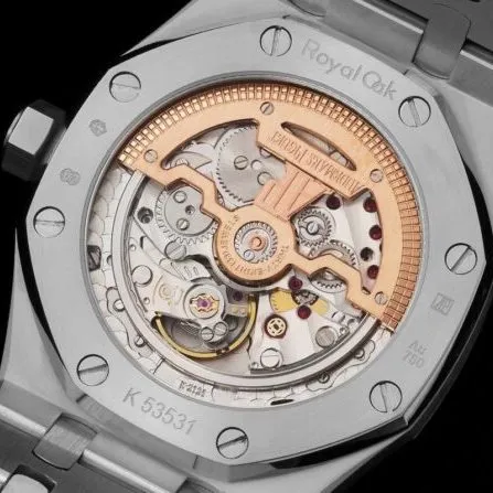 top-tier watch Audemars PiguetRoyal Oak15202 two-hand mechanical movement white steel yellow bottom men's watch front view