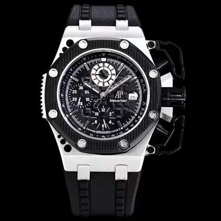 Audemars Piguettop-tier watch men's black dial black rubber strap Royal Oak offshore series mechanical watch front view