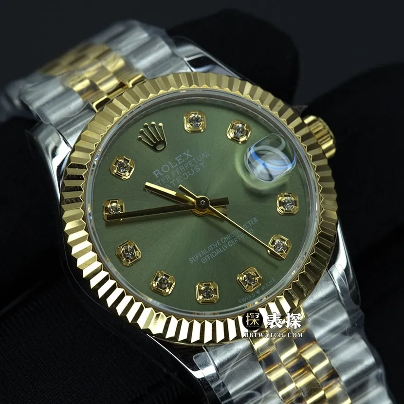 GS factory Rolex log top-tier high-quality watch ladies green dial gold steel bracelet model pictures and prices caseback live photo