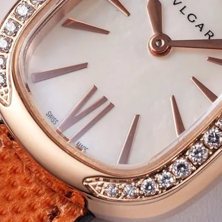 BV factory top-tier watch Bvlgari women's white dial orange strap quartz movementleather strap watch front view