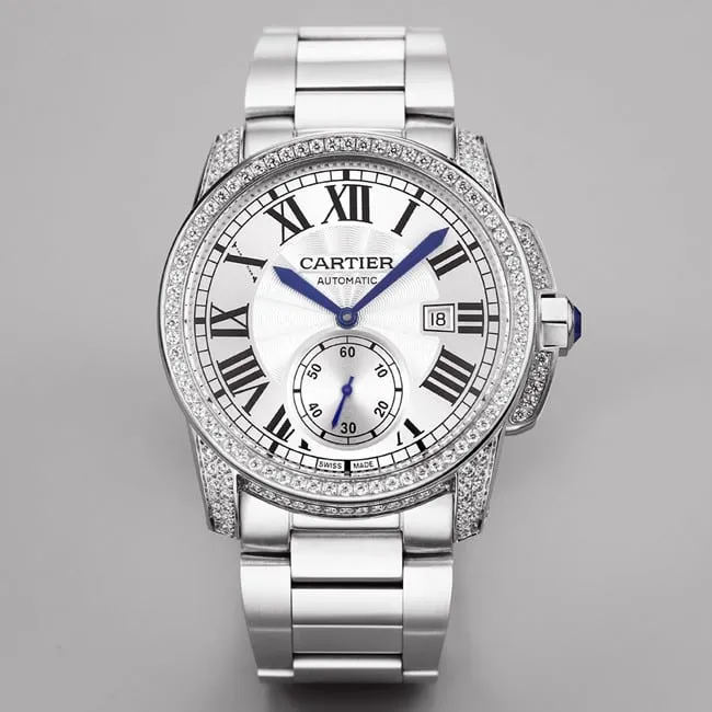 top-tier watch Cartier automatic movement men's white dialsteel bracelet Kalibo series watch front view