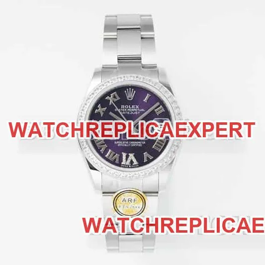 ARF FactoryRolex log 1:1top-tier purple plate diamond bezel Roman numerals 31mm five grid link 278384front live photo