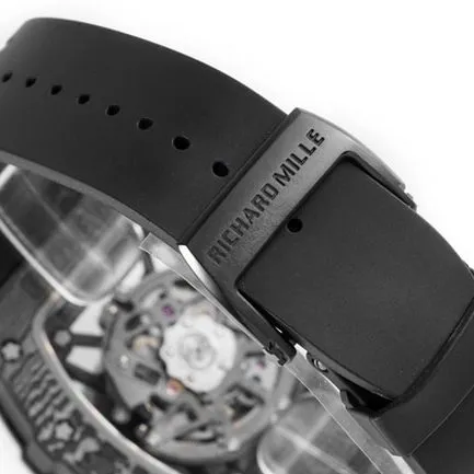 ZF FactoryRichard Milletop-tier watch automatic movement men's black dial black rubber strap watch side view