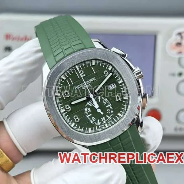 collectible watch Patek PhilippeP1 factory grenade green dial mechanical green rubber model 5968front live photo