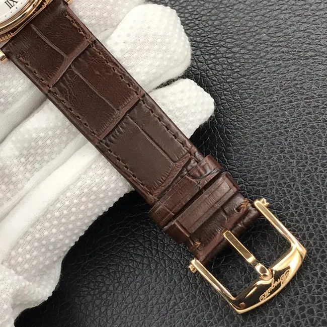 top-tier watch Breguet classic series mechanical leather strap men's white dial brown belt watch front view