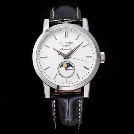 top-tier watch Longines classic retro series white steel white bottom 1832 model mechanical men's watch front view