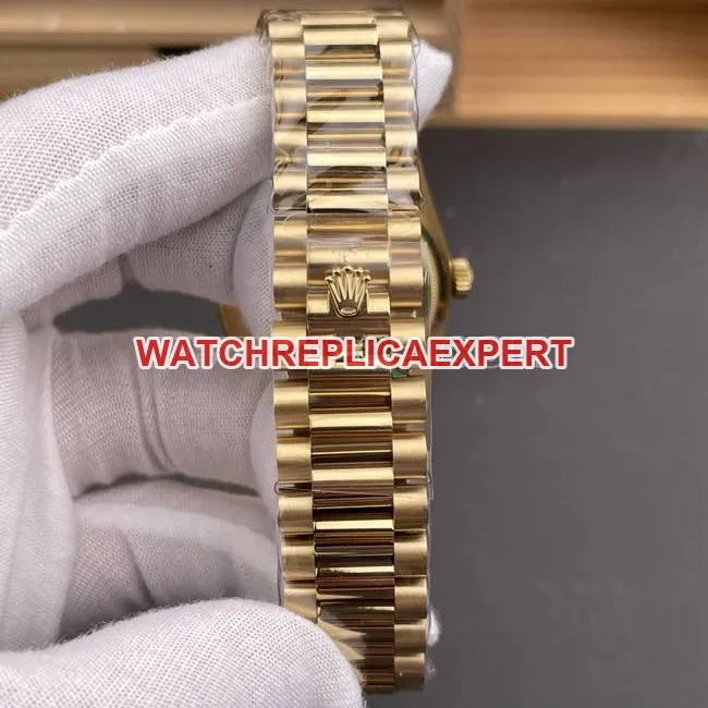 top-tier watch QF factory Day-DateRolexblack dialyellow gold2836 mechanical 36mmside live photo