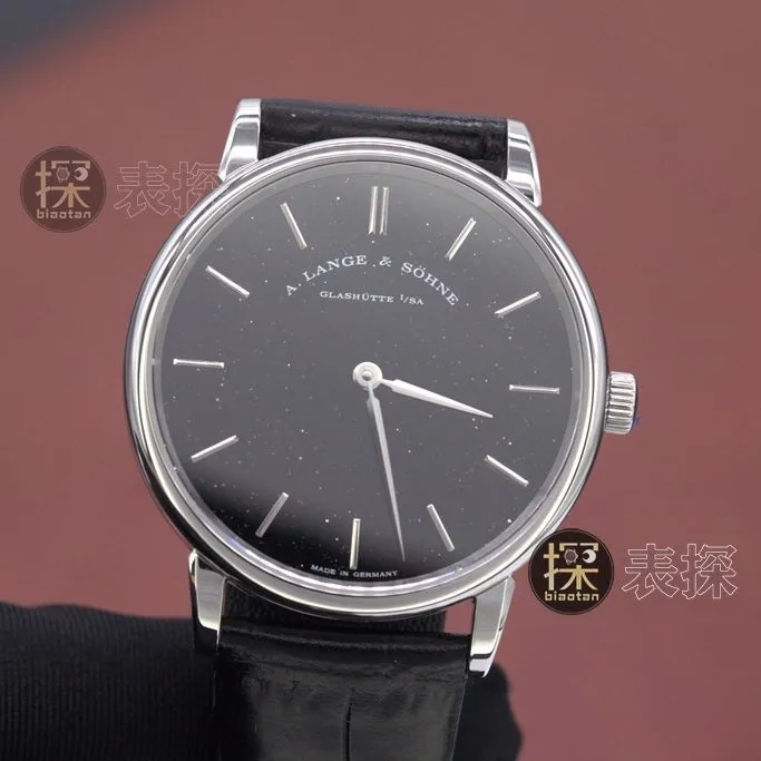 F8 Lange 1:1replica watch black dial black leather bracelet front view