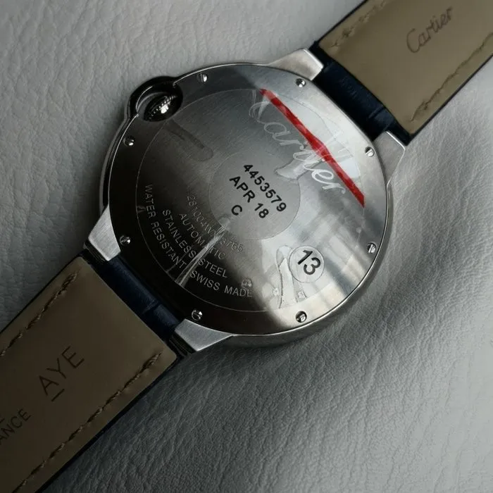top-tier watch Cartier men's blue dial blue balloon series mechanical leather strap watch front view