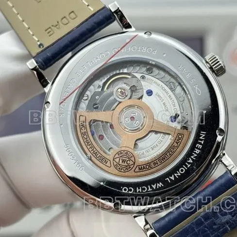 watch Portofino GR factory IWC white dial blue needle blue leather strap model front live photo