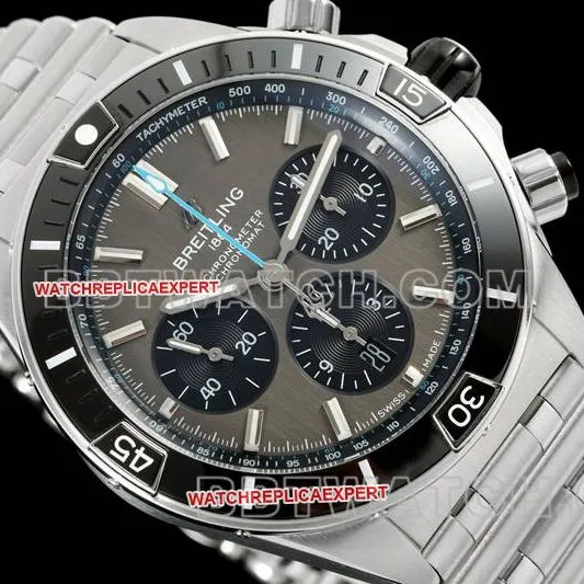 Breitling top collectible watches TF Factory Mechanical Chronograph Gray Plate 44mm Steel Strap models front real picture