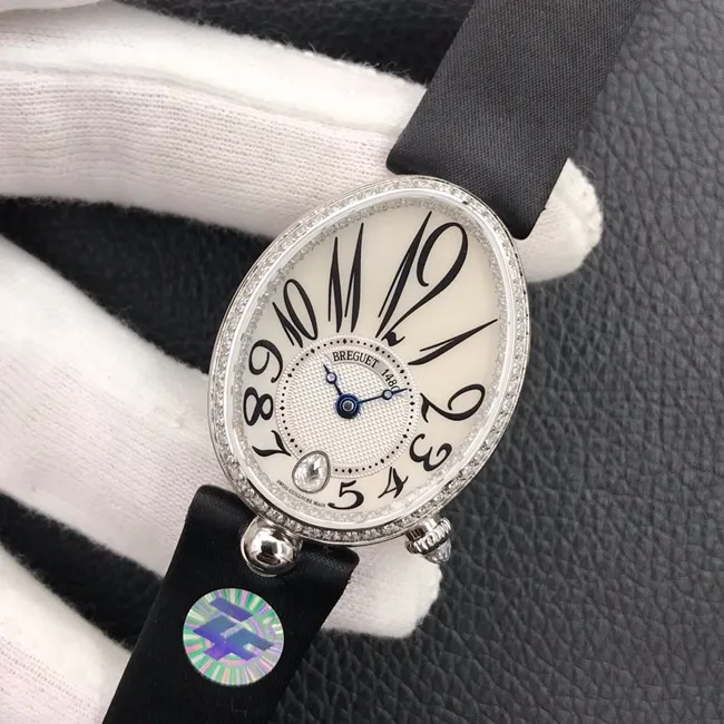 ZF Factory Breguet top-tier watch women's white dial black belt Queen of Naples series mechanical watch front view