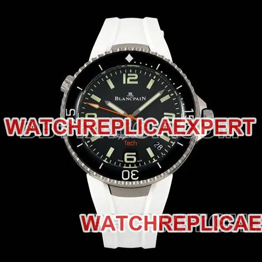 Blancpain collectible watch fifty fathoms black dial titanium mechanical white rubber model front live photo