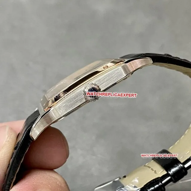 F1 Factory Cartier Santos Top Silver Dial Rose Gold Bezel Medium Model W2SA0011 Front Real Shot Photo