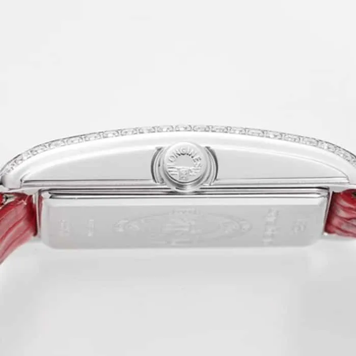 top-tier watch Longines women's white dial Dai Zhuowina series leather strap watch side view