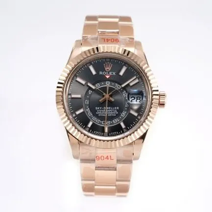 top-tier replicaRolex men's black dialrose gold with pilot series automatic movement watch front view