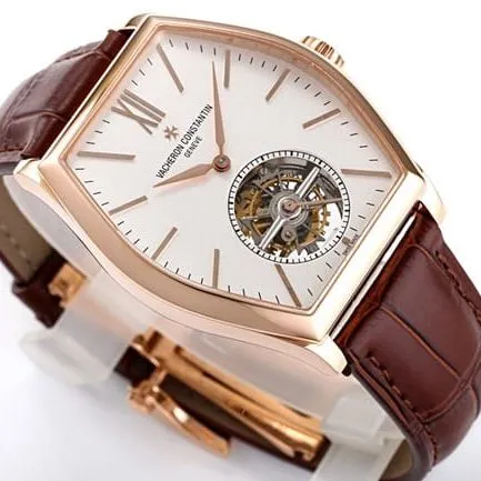 VCR factory Vacheron Constantintop-tier watch Malta tourbillon series men's white dial brown belt watch movement picture