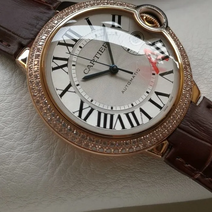 top-tier watch Cartier men's white dial blue balloon leather strap watch front view