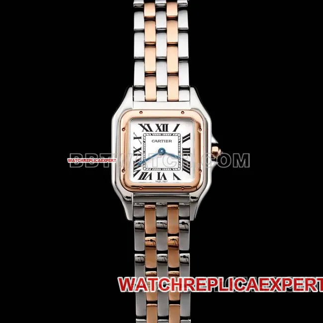 collectible watch cheetah BBa factory Cartierwhite dial rose goldsteel braceletquartzclasplive photos