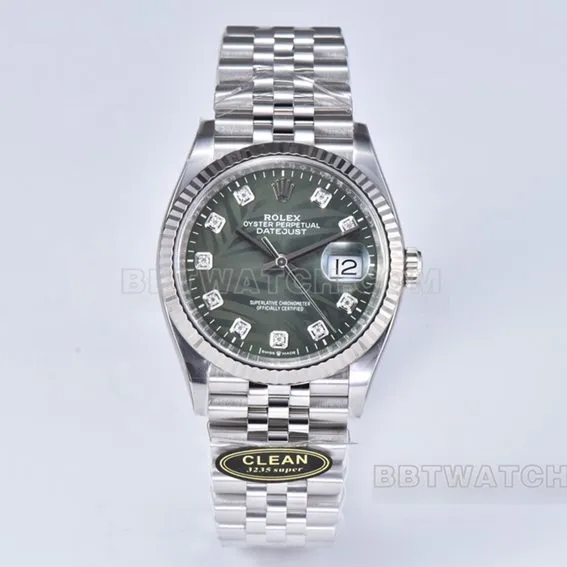 C factory Rolex log 1:1top-tier replica36mm green palm leaf pattern m126234-0055front live photo