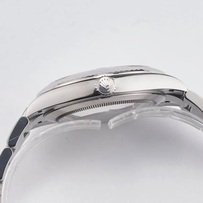 WF factory top-tier replicaRolex41mm log series black dialsteel bracelet watch front view
