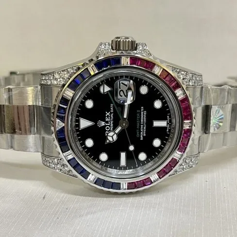 Rolextop-tier watch men's black dialsteel bracelet Rainbow Di mechanical watch front view