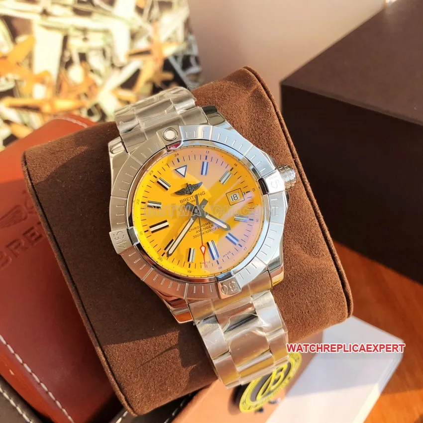 Original Breitling Avengers yellow plate steel bracelet model A17319101I1A1front live photo