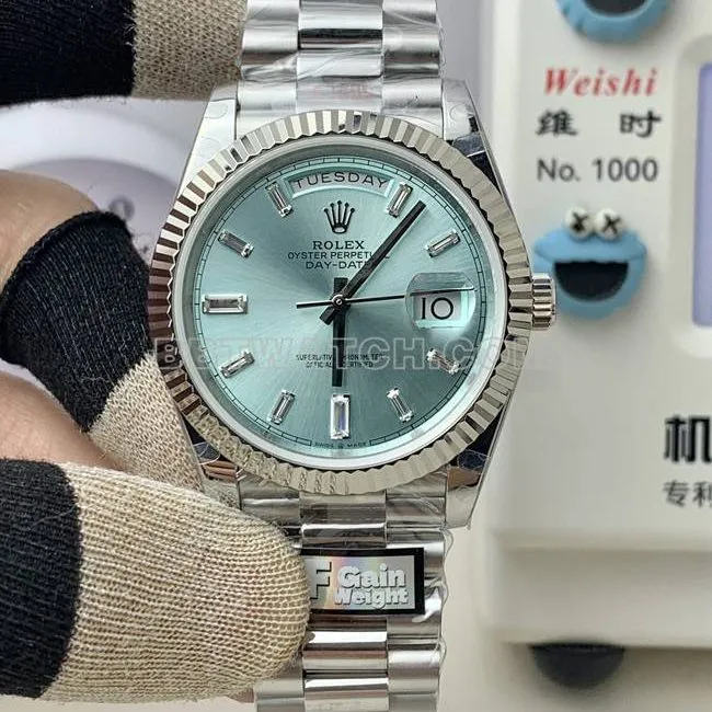 QF factory top-tier watch Day-DateRolex ice blue dial2836movement40mm weight live photos
