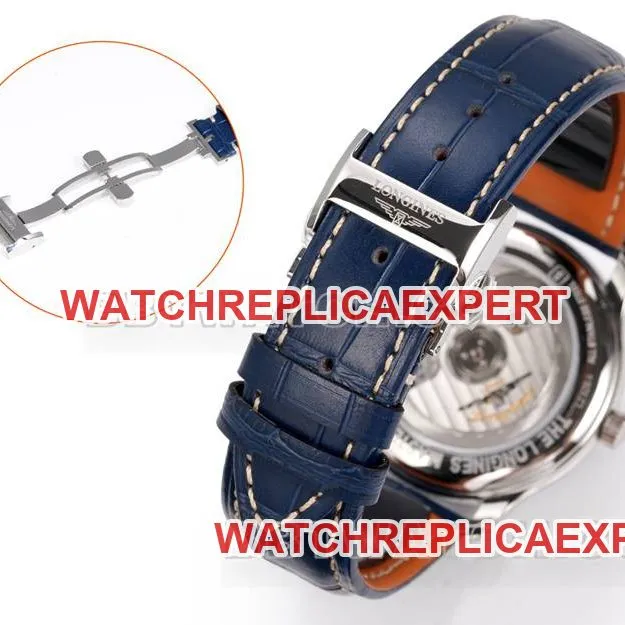 Longines collectible watch XC factory famous blue dial stick hour mark L888 mechanical movementleather strap model front live photo