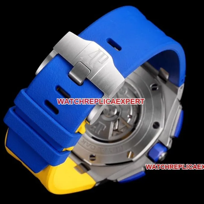 TW factory Audemars PiguetRoyal Oak offshore super cloneblue dial yellow inner bezel26400front live photo