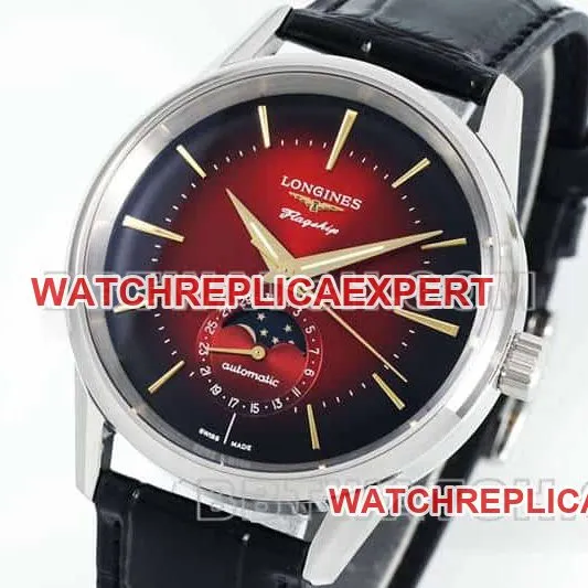APS factory Longines classic replica1:1top-tier red plate moon phaseleather strap model front live photo
