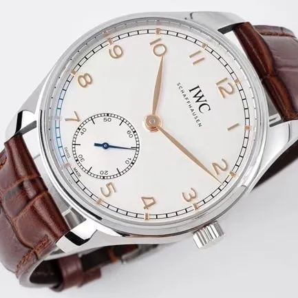 ZF Factorytop-tier replicaIWCsuper watch men's white dial brown belt automatic movementleather strap Portuguese series watch front view