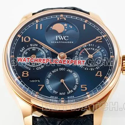 top-tier watch APS factory Portugal IWC perpetual calendar blue dialrose goldfront live photo