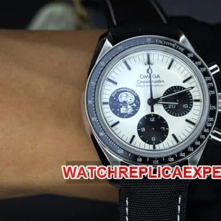 OM FactoryOmegatop-tier watch men's white dial nylon strap manual winding Speedmaster series watch front view