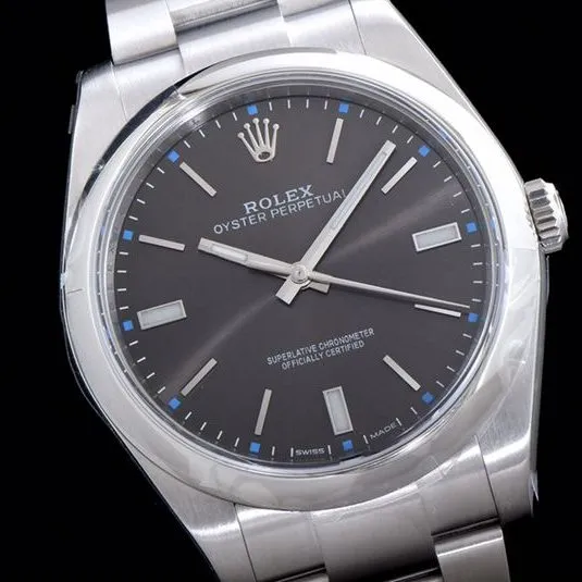 Rolextop-tierhigh-quality watch Oyster Perpetual series men's mechanical gray plate steel bracelet watch front view