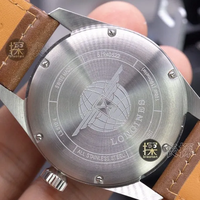 cf factory pioneer Longines 1:1replica watch green diallume brown leather bracelet front view