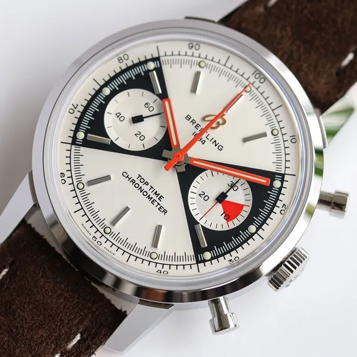 Top collectible watches Breitling Men's White Plate Top Time Series Belt Watch Front View