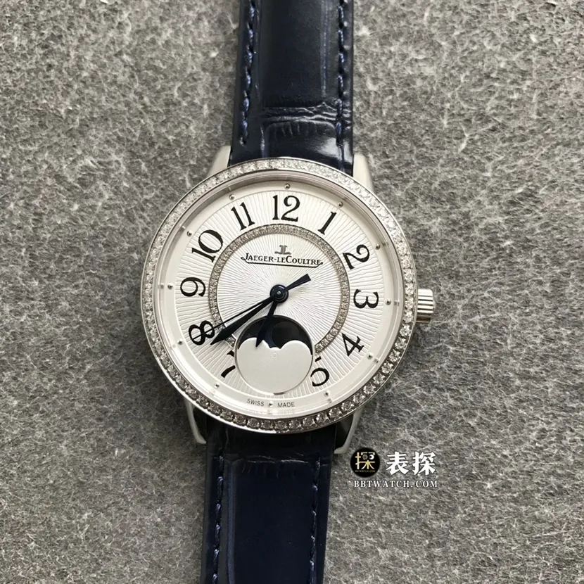 ZF FactoryJaeger-LeCoultre dating watch women's silver dialmoon phaseleather strap model pictures and prices front live photo