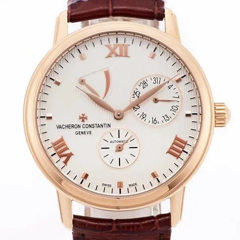 APEX factory top-tier watch Vacheron Constantin automatic movement men's white dial red strap inheritance series leather strap watch front view