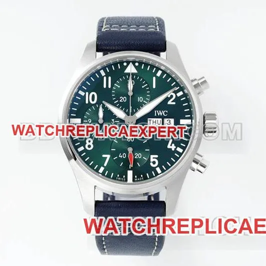 IWC watch APS factory pilot green dialchronograph69385movementleather strap model front live photo
