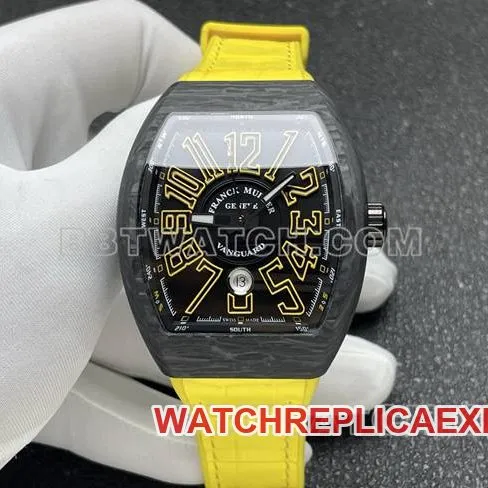 Franck Muller top-tier watch ABF factory V45black dial black shell yellow leather braceletfront live photo