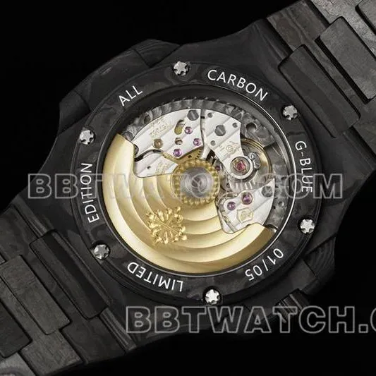 Patek Philippe1:1replica watch DIW factory Nautilusblack dial carbon fiber mechanical black steel bracelet model 5711front live photo