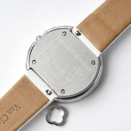 top-tier Van Cleef & Arpels women's white dial white leather strapCharms Goldleather strapquartz watch front view