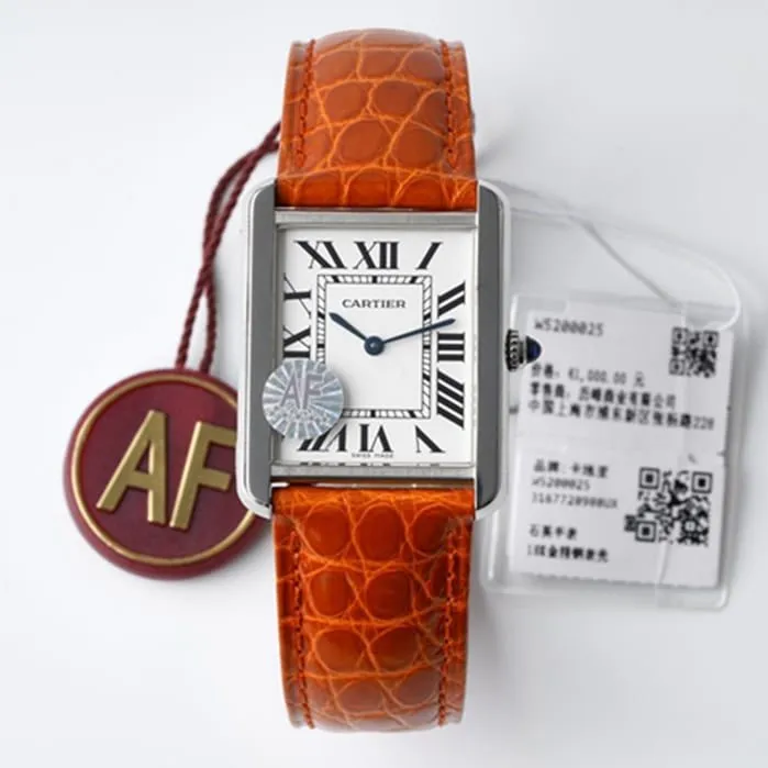 top-tier watch Cartier women's white dial tank series leather strap watch front view