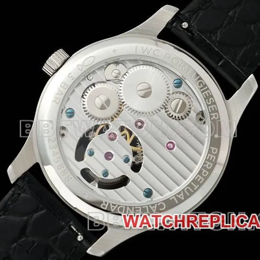 IWC collectible watch RMS factory Portugal white dial gold needle tourbillon mechanical leather strap model front live photo