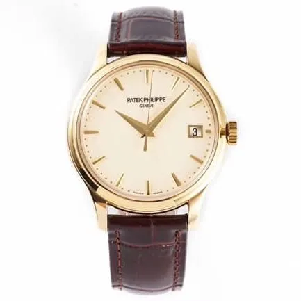 ZF Factorytop-tier watch Patek Philippe there white dial brown belt classic series leather strap mechanical watch front view