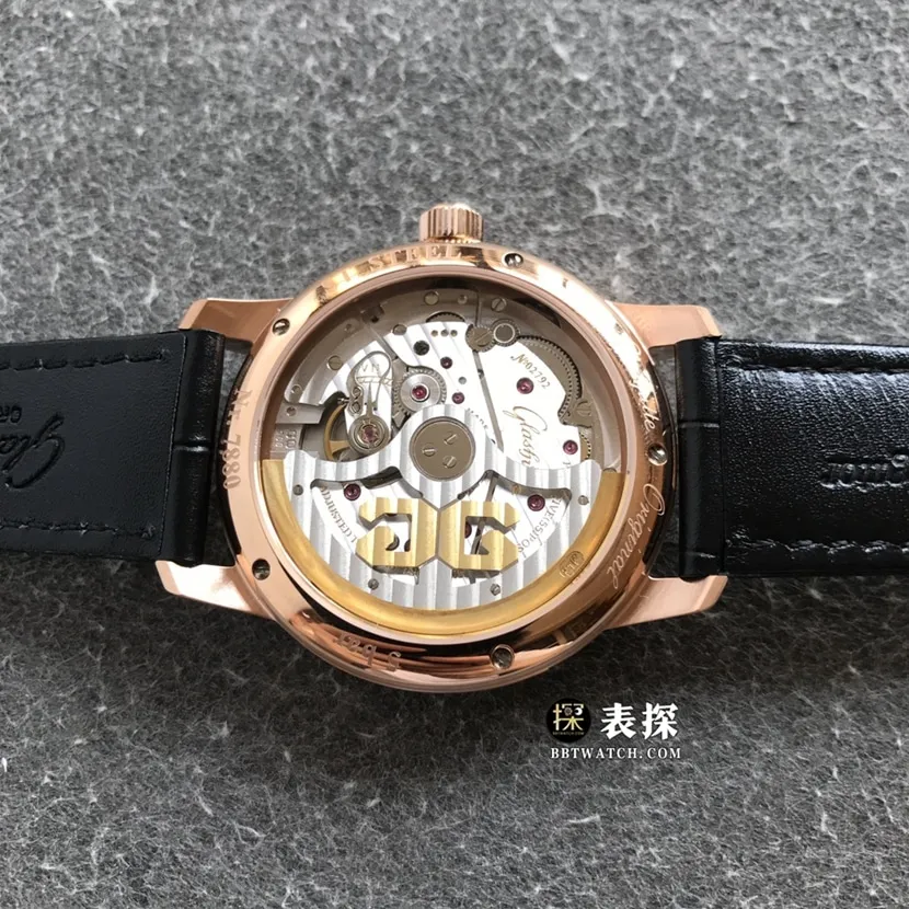 GL factory Glashütte Original original watch men's white dialmoon phaserose goldleather strap picture and price front live photo